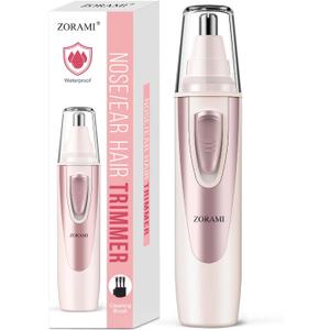 Ear and Nose Hair Trimmer Clipper - 2025 Professional Painless Eyebrow & Facial Hair Trimmer for Men Women, Battery-Operated Trimmer with IPX7 Waterproof, Dual Edge Blades for Easy Cleansing Rose Pink