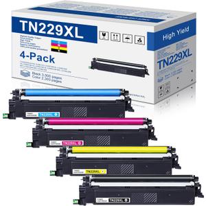 TN-229XL TN229XL Toner Cartridges 4 Pack (BK/C/M/Y) Replacement for Brother TN229 TN229XL High Yield MFC-L3780CDW Printer Toner Cartridge - TN2294PK