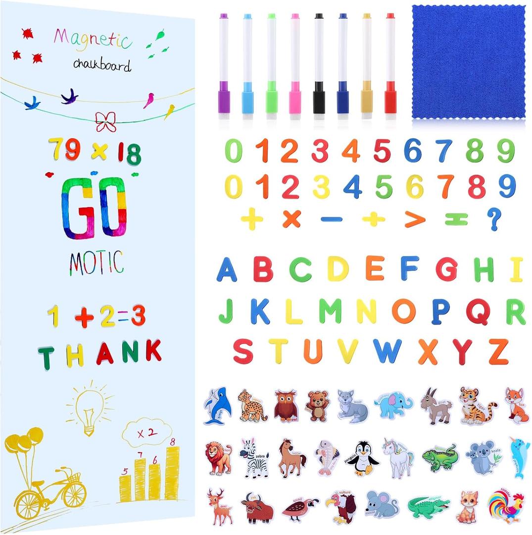 Nezyo Magnetic Chalkboard Contact Paper 40x15.7In Wall Board 8 Liquid Chalk 78 Magnetic Letters Chalkboard for Blackboard Wall Sticker(White)