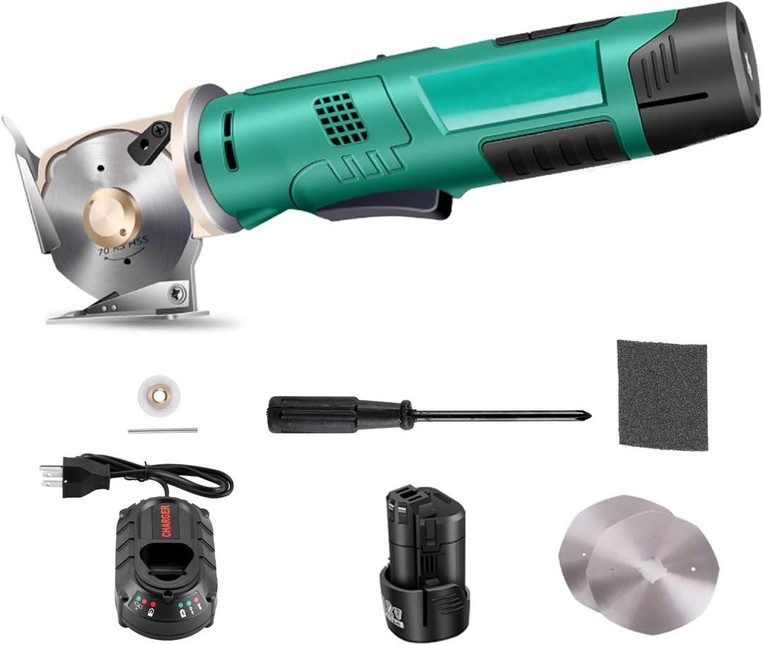 MXBAOHENG Electric Rotary Cutter Cordless Electric Scissor Rechargeable Fabric Shear for Cloth/Paper/Carpet/Leather Cutting Thickness 2.5cm (1 Battery)