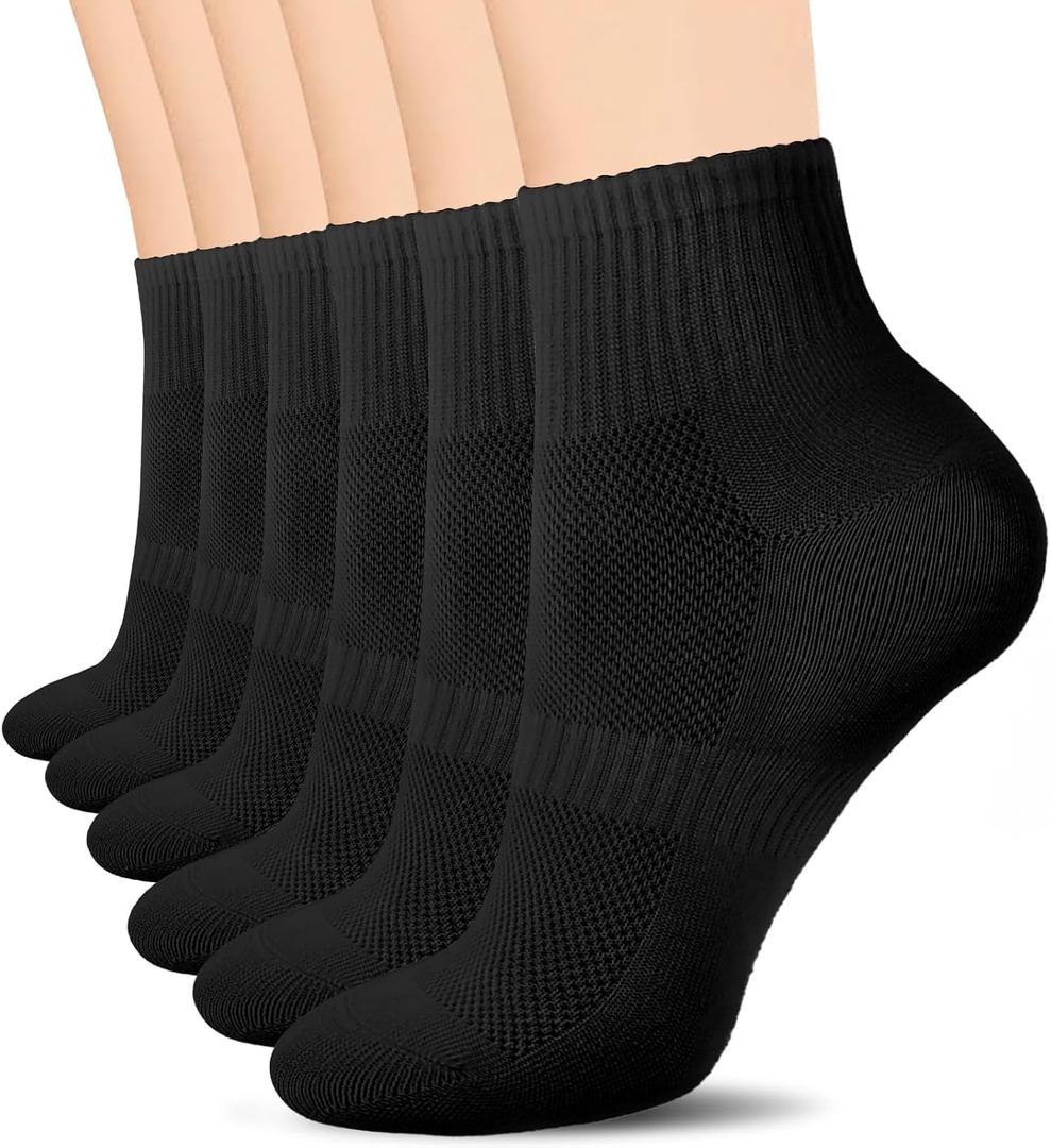 Ipletix 6 Pairs Ankle Socks for Women, Cotton Breathable Soft Casual Athletic Socks (9-11, Black)