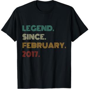 9 Years Old Legend Since February 2017 9th Birthday T-Shirt, Medium 
