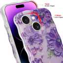 Jusy Compatible with iPhone 15, Colorful Retro Oil Painting Printed Flower Laser Glossy Pattern Cute Curly Wave Phone Case Soft TPU Cover for Girly Women - Purple