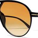 Bouryo Retro Aviator Sunglasses for Women Men - Oversized Trendy 70s Sun Glasses Vintage Big Round Shades (A1 Gloss Black/Gradient Orange-yellow)