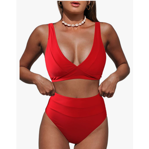 Hilinker Women's Leopard Bikini Swimsuits V Neck High Waisted 2 Piece Bathing Suits, Medium