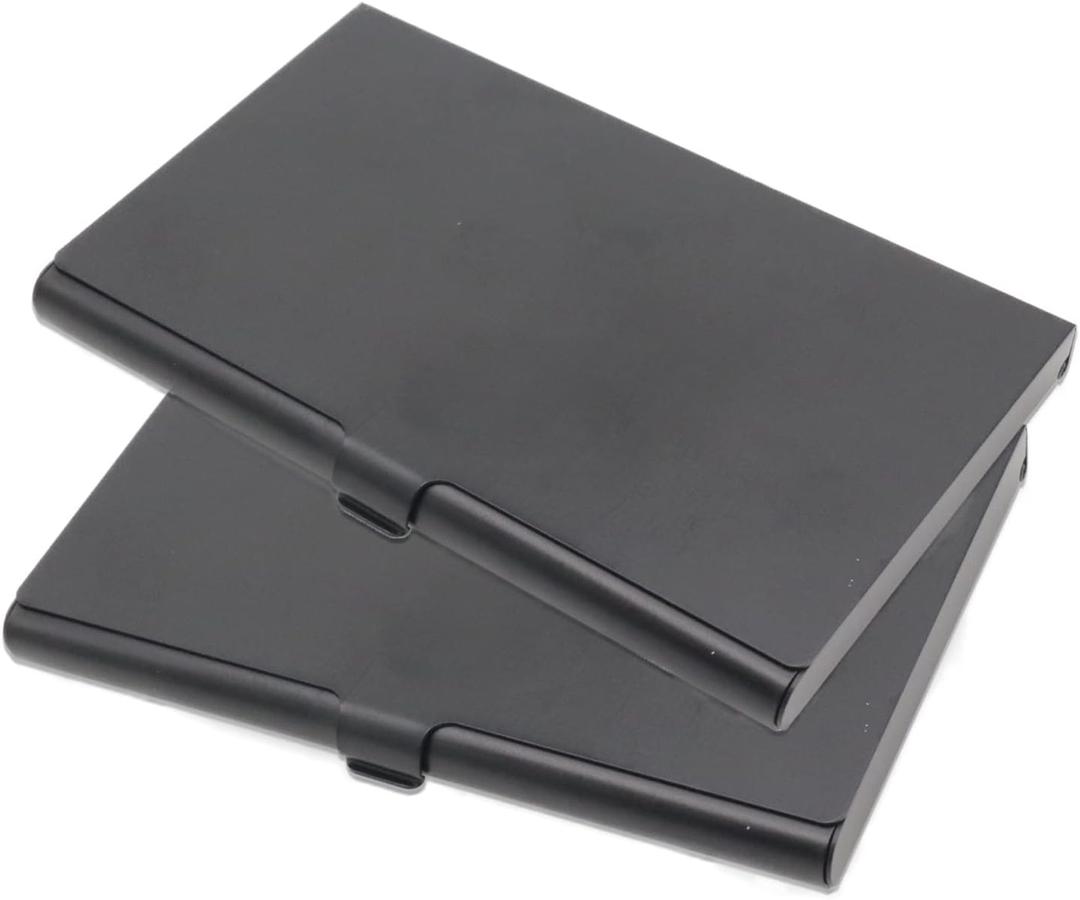 Pack of 2 Black Metal Business Card Holder, Aluminum Alloy Business Card Case, Flip Cover Slim Pocket Business Card Holder, Purse Name Card Holders for Men & Women