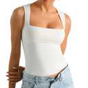 HOYAYO Double Lined Tops for Women Y2K Tank Top Sleeveless Square Neck Casual Slim Fit Basic Fitted T-Shirts White XL