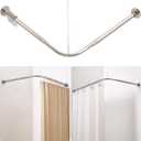 L Shaped Corner Shower Curtain Rod, Adjustable [24.3" - 47.6"] x [24.3" - 47.6"] 90 Degree Dual-Slide Shower Curtain Rod with 12 Hooks & Ceiling Support for Bathroom Bathtub - Brushed Nickel