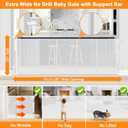Upgrade No Drill Retractable Baby Gates No Drilling Retractable Gate with Support Rods to Prevent Crawling Underneath, 55 Wide Mesh Baby Gates for Doorways No Drilling Retractable Dog Gate for Stairs (White)