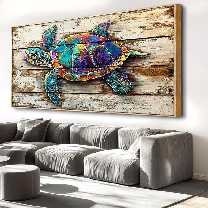 Sea turtle Wall Art For Living Room Large Size Framed Canvas Wall Art Abstract Wall Decor Abstract Art Paintings Modern Artwork Decor for Bedroom Bathroom 48x24in