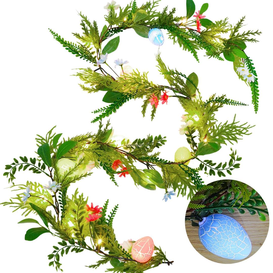 LOMIMOS 6FT Spring Lighted Birch Garland,Battery Operated Twig Vine with Timer 48 Lights for Xmas Spring Thanksgiving Wedding Party Decoration Fireplace Mantle Wall