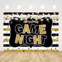Ticuenicoa 9x6ft Game Night Party Backdrop Black and Gold Stripes Photo Background Game On Birthday Party Supplies Kids Adults Gaming Party Decorations Baby Shower Cake Table Photo Booth Props