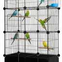 Large Bird Cage with Rolling Stand, 46x24x12 Inch Flight Cage for Parakeets, Cockatiels, Conures, Metal Wire Cage with Wooden Perches, Feeders, Wheels, Black