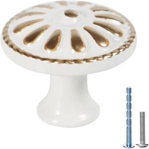 White Cabinet Knobs for Kitchen Farmhouse Drawers Cabinet Knobs Vintage Round Boho Knobs for Dresser Drawers Pull Handle Knobs with Screws for Door Bathroom Ceramic Cabinet Hardware 20 Pack