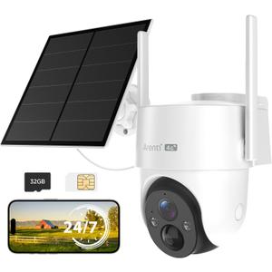 ARENTI 4G LTE Cellular Solar Security Camera Outdoor with AOV 24/7 Recording, 2K HD 10040mAh Battery 8W Solar Camera Outdoor Wireless 360 PTZ Motion Alerts Two-Way Audio IP65, Compatible with Alexa