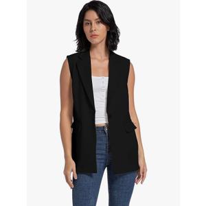 No Brand Long Vest for Women Sleeveless Blazer Vest Open Front Button Lapel Duster Trench Cardigan Top