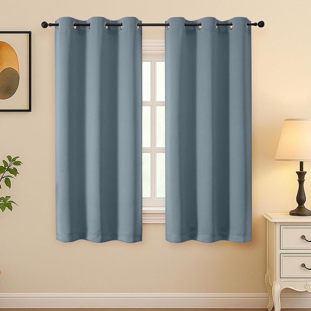 Simplebrand Stone Blue Room Darkening Curtains for Bedroom 63 Inch Length 2 Panels Set, Thermal Insulated Energy Saving Curtains for Kids Room, Grommet Solid Nursery Window Treatment Drapes, W40 x L63