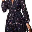 CUPSHE Women's Mini Dresses Casual Spring V Neck Chiffon Long Peasant Sleeves Flowy Summer Dress (Large)