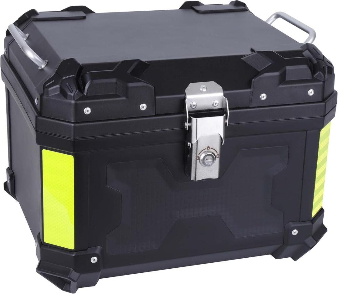 Motorcycle Top Case 45L Trunk Tail Box Bag Aluminum alloy handle with Leather Lining Anti-Theft with Lock & Back Cushion Waterproof Dustproof Easy Installation with Universal Bracket Black