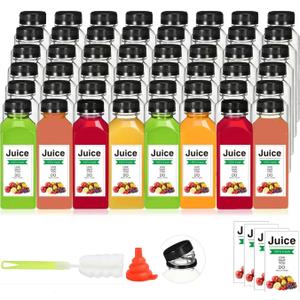 48pcs 12oz Plastic Bottles with Lids, Juice Bottles With Caps, Reusable Containers and Clear Beverage for Milk, Smoothies, Juice
