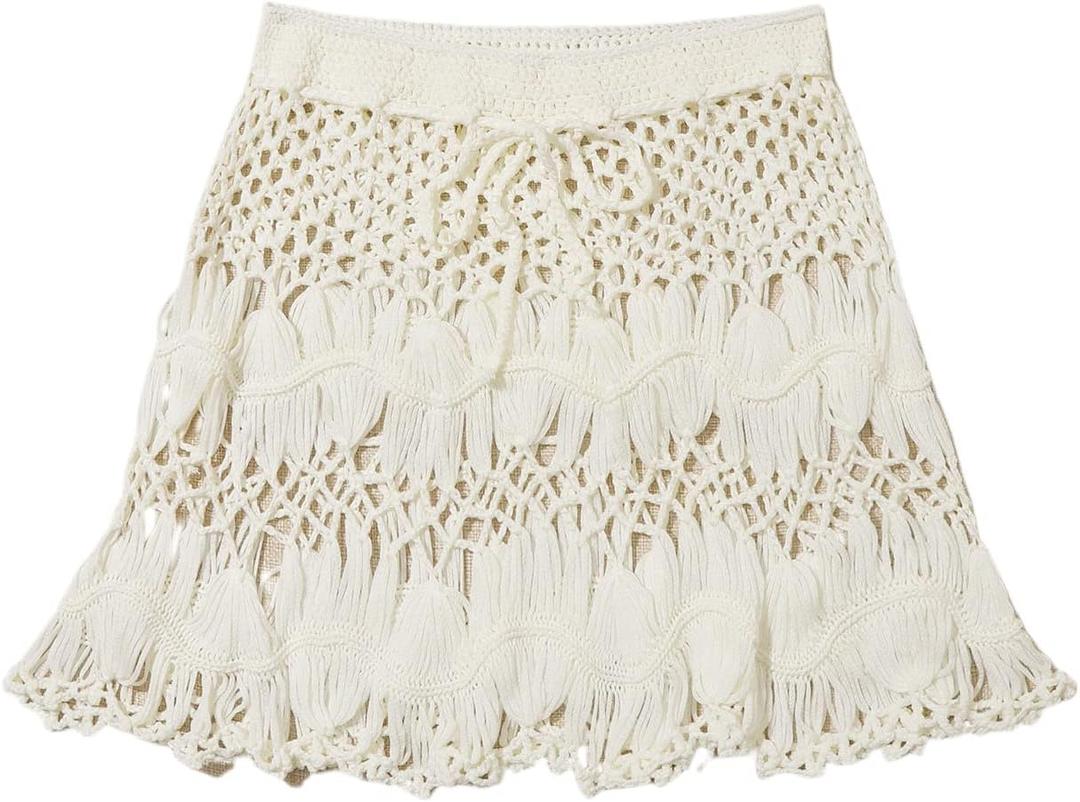 Floerns Women's Bathing Suit Tie Waist Crochet Beach Cover Up Skirt (Medium)