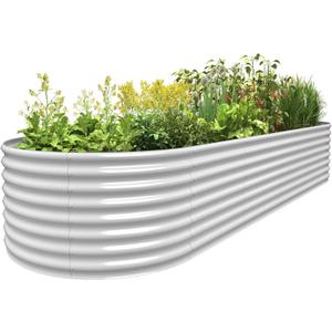 FRIZIONE Raised Bed Planter, 10FT(L)3FT(W)2FT(H), Galvanized Metal, Bottomless, Outdoor, White