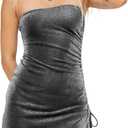 Womens Sparkly Strapless Dress: Summer Glitter Sexy Short Tube Top Dress - Bodycon Mini Party Outfits 2401 (Black, XS)