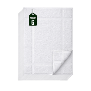 Pearl Linens Pack of 6 100% Cotton Bath Mat Towels,18x25 inches, Soft & Absorbent Floor Towels for Bathroom, Not Bathroom Rugs, After Shower Mat, 781 GSM, Machine Washable, Airbnb Essentials, White