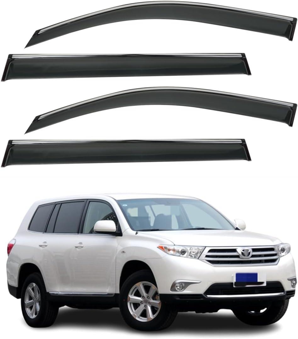 4Pcs Window Visor Deflectors Rain Guards for Toyota Highlander 2008-2013 Chrome Trim