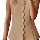 Cicy Bell Womens Summer Sleeveless Blazer Vests Dressy Button Down Fitted Round Neck Waistcoat Work Office Suit Tops (S)