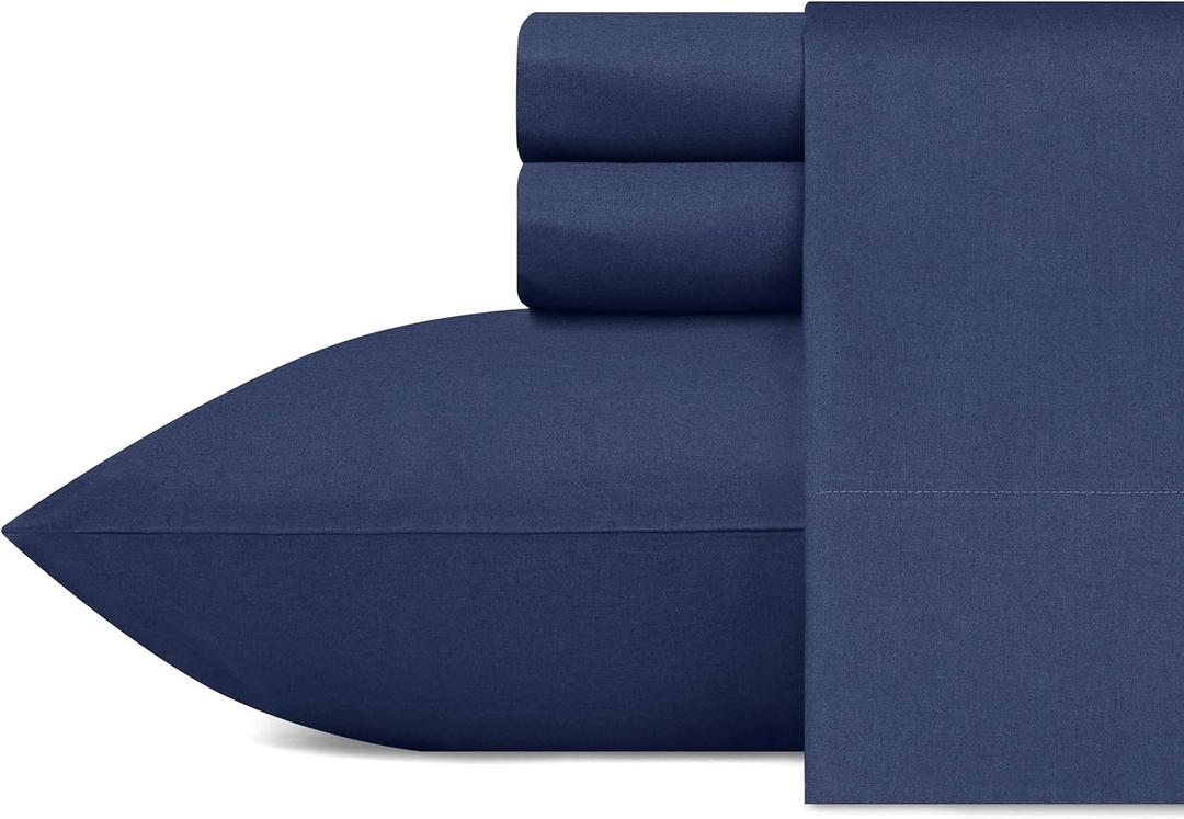 Nautica - Twin XL Bed Sheets, Cotton Percale Bedding Set with Matching Pillowcase, Crisp & Cool, Fully Elasticized, Dorm Essentials (Captains Navy)