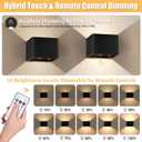 Yochoice Motion Sensor Wall Sconces with Remote Control, 6000mAh Black Wireless Touch Control Rechargeable Lamps with 3 Color Temperatures, LED Up Down Battery Operated Wall Lights Indoor, 2-Pack