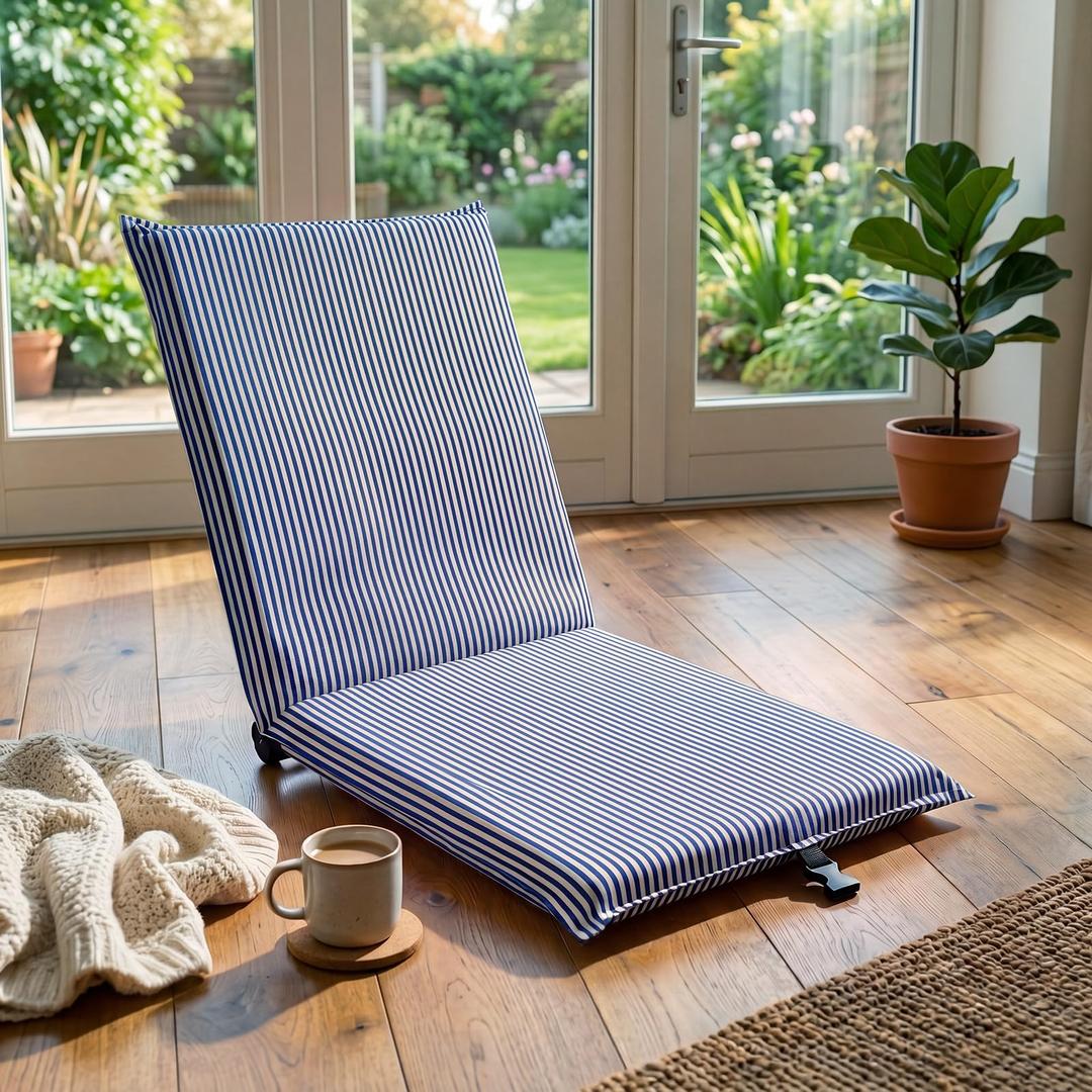 Karenhi Folding Floor Chair with Back Support Adjustable Floor Chair Portable Ground Seating for Adults Padded Sleeper Bed Couch Recliner Gaming Meditation Living Room (Deep Blue)