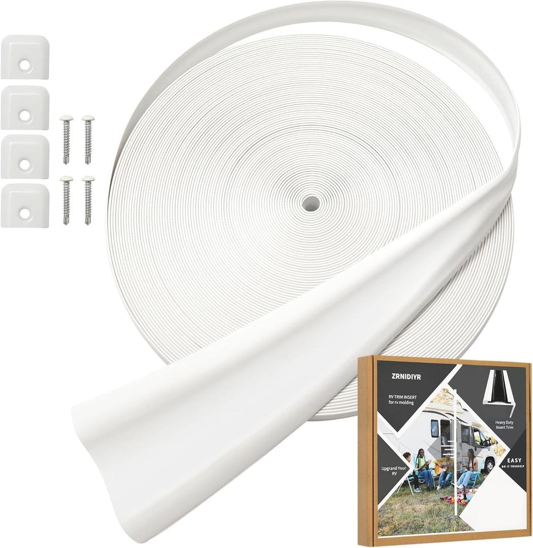 RV Heavy Duty Vinyl Insert Trim, 1 inch Wide, 50 Foot Roll, White, RV Trim Molding, MOLDINGWHITE1-50