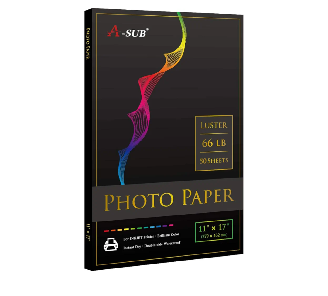 A-SUB Premium Photo Paper Luster 11x17 Inch 66lb for Inkjet Printers 50 Sheets, Single Sided