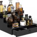 upcessory Cologne Organizer for Men, 4 Tier Black Wood Perfume Organizer with Felt Lining Drawer and Hidden Compartment, Perfume Display Holder, A Gift for Men