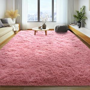 Soft Fluffy Rug for Living Room, 4x6 Cameo Pink Shag Area Rug for Bedroom Living Room, Non-Slip Fuzzy Carpet for Girls Boys Kids, Throw Rugs for Dorm, Modern Home Decor Aesthetic, Cameo Pink