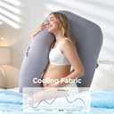Momcozy Pregnancy Pillow with Cooling Cover, Dreamlign U Pro Maternity Pillow with Adjustable Leg Pillow - Support for Back, HIPS, Belly, Legs for Pregnant Women, 50-72 Inch Full Body Pillow, Grey, Up to 72inch