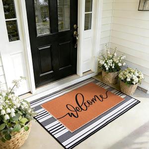2pcs Layered Doormat Set, Welcome Door Mat for Outdoor Front Door, 16x24 PVC Coil & 24x32 Crystal Velvet Non-Slip Layering Entry Mats for Farmhouse Porch DecorationWelcome, Buffalo Plaid