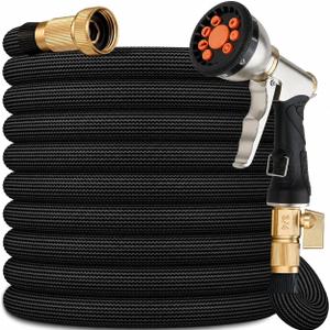 Flexible Garden Hose 50ft,Ultra Lightweight Water Hoses,Leak-Proof,Sturdy | Anti-burst Fabric with 10 Function Sprayer and 3/4" Solid Brass Fittings,Kink-Free&expandable,hose for Yard,Lawn,Outdoor
