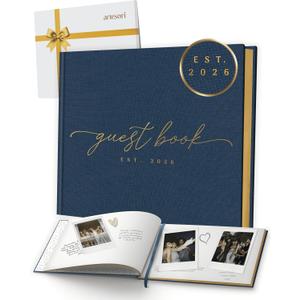 Custom 2026 Wedding Guest Book for Reception Gold-Foiled Navy Guestbook to Sign in, Elegant Baby Shower Guest Book for Party & Birthday Photo & Polaroid Guest Book for Wedding & Bridal Shower