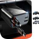 LISEN Long Retractable Car Charger 4 in 1 (47.2in Cable), USB C Car Charger for Truck/Jeep Drivers, Light Truck Jeep Accessories Fast Charging for iPhone 17 16 15 14 13 12 11 Series, Samsung S26 S25 (Grey)