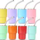 Primo Lines 8 Pack Mini Tumbler with Straw, 3oz Mini Tumbler Shot Glass with Lid, Colored Small Stainless Steel Insulated Sublimation Shot Glasses for Bachelorette Wedding Party Hot & Cold