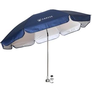 AMMSUN Chair Umbrella with Universal Clamp Adjustable 47 inches and 360 Swivel & UPF 50+ Protection Portable Sun Umbrella, Secure Clip on Camping/Beach Chairs, Stroller, Wheelchair, Golf cart, Lounger, Navy Blue, Large-sized