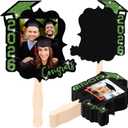 24 Pcs Custom Graduation Cutout Face Fans with Handle Double Sided Grad Party Supplies Class of 2026 Grad Photo Props Blank DIY Photo Frame for Graduation Party Souvenirs(Green)