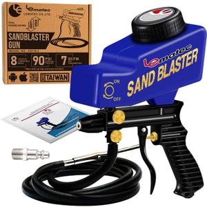 LE LEMATEC Portable Sandblaster Gun Kit, Air Compressor Sand Blaster, Paint & Rust Remover, Abrasive Media & Soda Blaster for Metal, Wood, Automotive & DIY Surface Prep, AS118-2C
