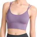 Sports Bras for Women, Criss-Cross Back, Adjustable Wire-Free Medium Support Workout Bra with Removable Cups (Purple)