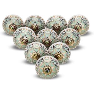 Gold Knobs for Cabinets Assorted Green Dresser Knobs Vintage Ceramic Door Knobs Colorful Kitchen Furniture Pull Handles Cupboard for Wardrobe Home Interior Dcor-Pack of 6