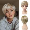 Sallcks Short Blonde Wigs for Women Layered Mixed Platinum Blonde Synthetic Heat Resistant Pixie Wig for Party Cosplay Use