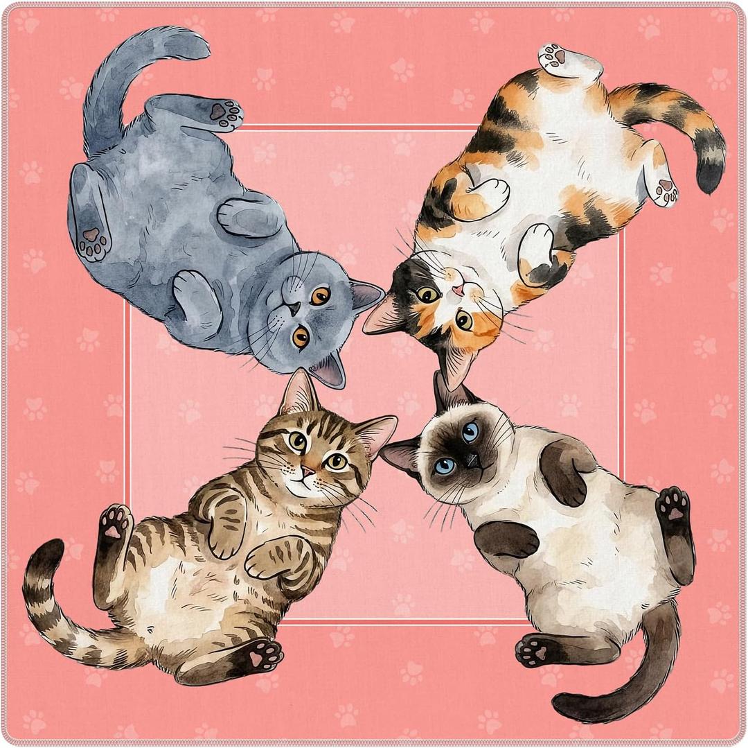 Funny Cute Cat Pink Mahjong Mat 31.5" x 31.5", Cat Lovers Mom Lady Gifts Non-Slip Noise Reduction Mahjong Table Cover Accessories for Dominoes Poker Card Board and Tile Games Gifts, 31.5" x 31.5" x 2mm